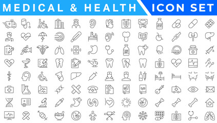 Medecine and Health flat icons. Collection health care medical sign icons