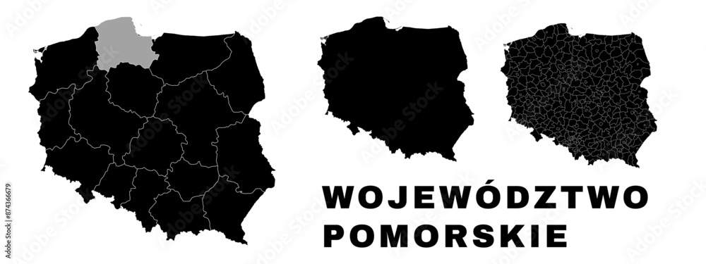 Wall mural pomeranian map, polish state. poland administrative provinces, boroughs, and municipalities.