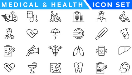 Medecine and Health flat icons. Collection health care medical sign icons