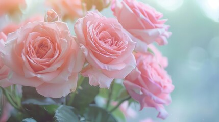Close-up of delicate pink roses with soft, blurred background.