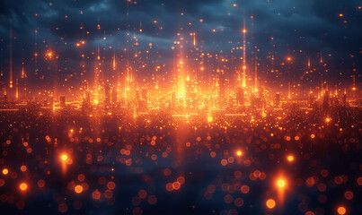 Fototapeta premium Futuristic High-Speed Digital Cityscape with Glowing Data Lines and Particles in Blue and Orange
