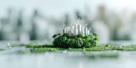 City logo with sustainable buildings wind turbines and solar panels in a circular economy. Concept Sustainability, Circular Economy, Urban Development, Renewable Energy, Eco-friendly Architecture