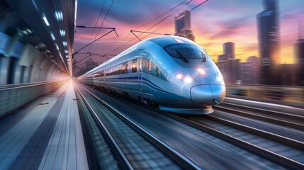 Fototapeta premium High-Speed Train at Sunset