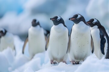 Obraz premium Group of Penguins on an Icy Landscape.