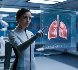 doctor pointing hud futuristic interface lungs examination concept