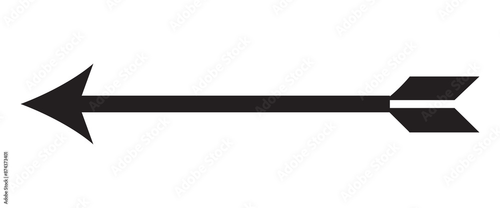 Poster straight long arrow pointing left, black cursor, horizontal element, thick pointer vector icon isola