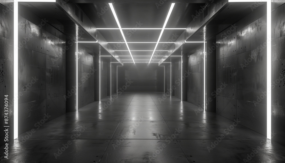 Aufkleber modern futuristic empty floor and room sci-fi corridor with light: a showcase of interior design and