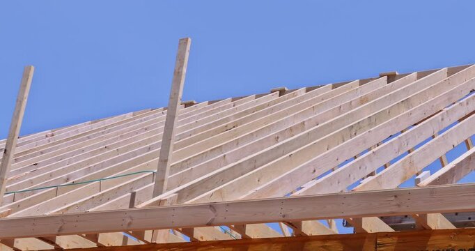 Roofing timber truss frame was installed as part construction of a house under construction