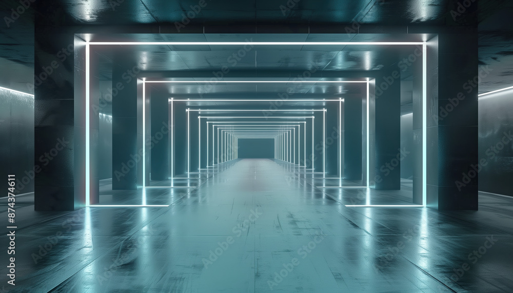 Aufkleber futuristic empty floor and room sci-fi corridor with showcase light for interior display of modern t