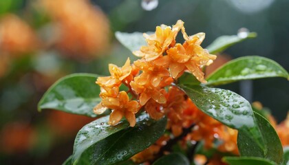 雨に濡れたキンモクセイ