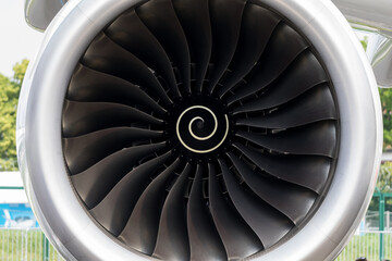 Detail of a modern jet engine. Background
