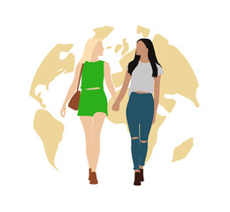 Girls best friends walking together poster