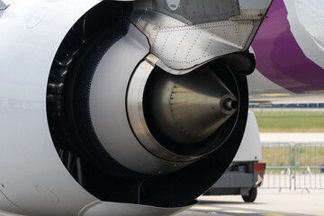 Detail of turbofan jet engine (nozzle), close-up.
