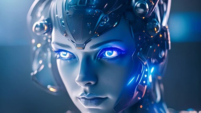 Cyborg or digitally improved human. Artificial intelligence and technology concept with advanced woman