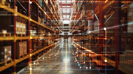 Modern Warehouse with Digital Overlay