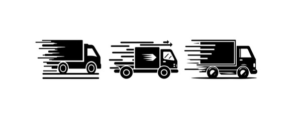  delivery truck, showing movement or speed,isolated on a white background.Solid vector icons collection.black colour icon