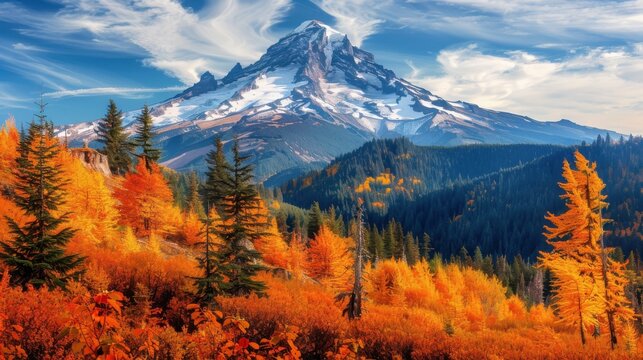 Majestic Mountain Peak with Vibrant Autumn Colors in the Foreground. - Powered by Adobe