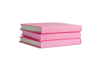 Three pink books stacked on top of each other