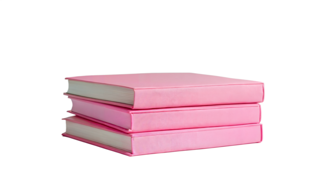 Three pink books stacked on top of each other