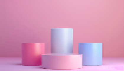 Pastel Background 3d Rendering Of A Minimal Cosmetics Cylinder Stand - A Stylish Display For Your Makeup Collection.