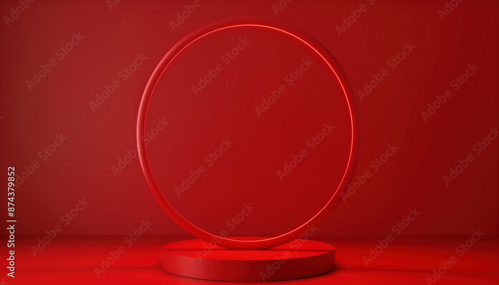 Aufkleber 3d rendering design of a cosmetics circle stand on a red background, featuring a modern and eye-catc