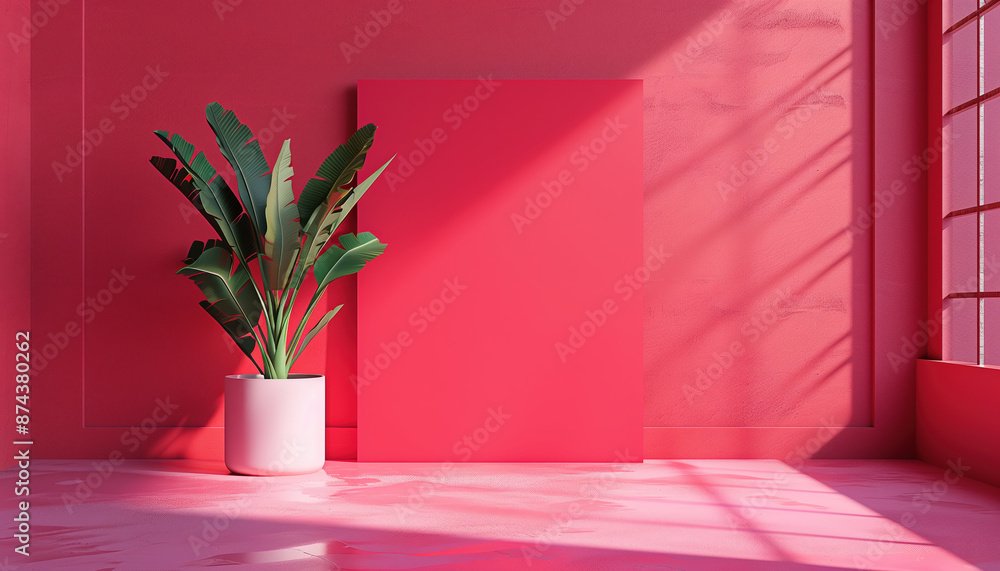 Poster 3d rendering design of cosmetics stand with red backdrop background - a vibrant and eye-catching dis