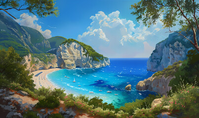 Fototapeta premium view of the sea and mountains