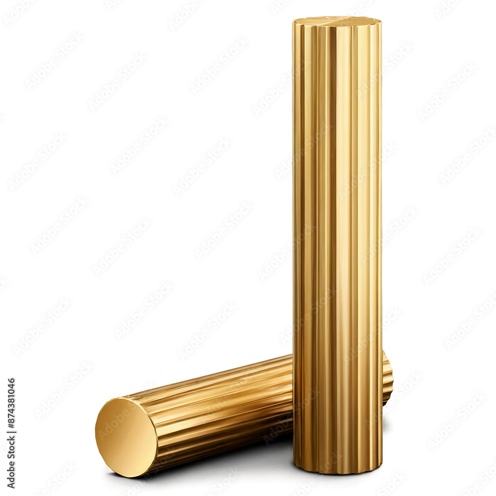 Poster A small cylindrical bar made of a rich golden metal. Its surface is textured with ridges and small indentations and it is quite heavy and sy to the touch..