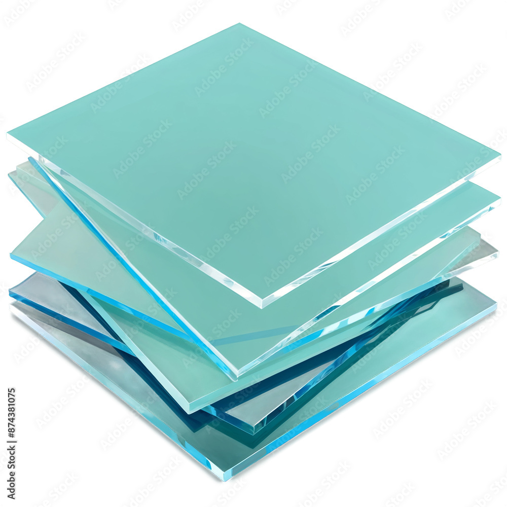 Poster A stack of translucent acrylic sheets with a glossy finish..