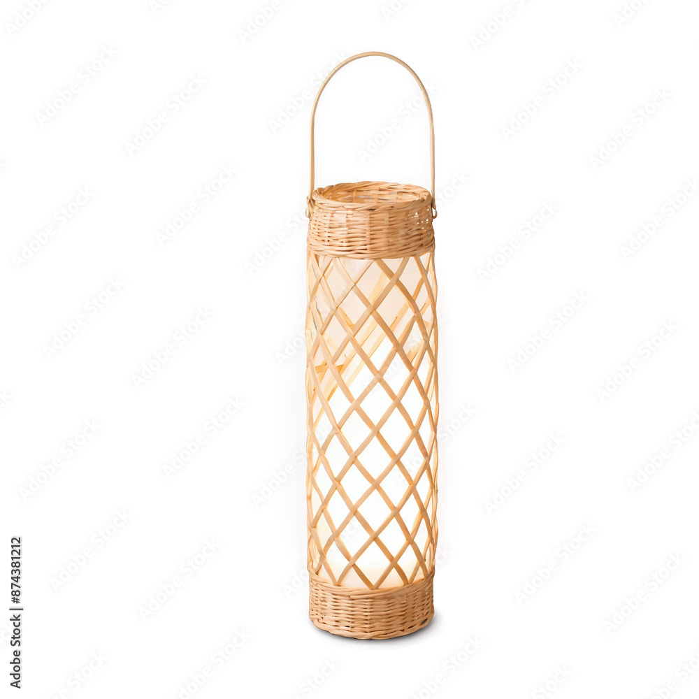 Poster A cylindrical lantern made of woven wicker material and a dimmable LED light ideal for creating a peaceful mood..