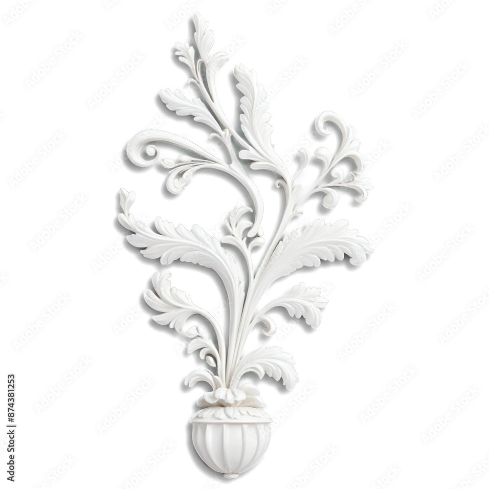 Poster a small delicate sculpture carved from white marble featuring intricate floral designs and swirls..