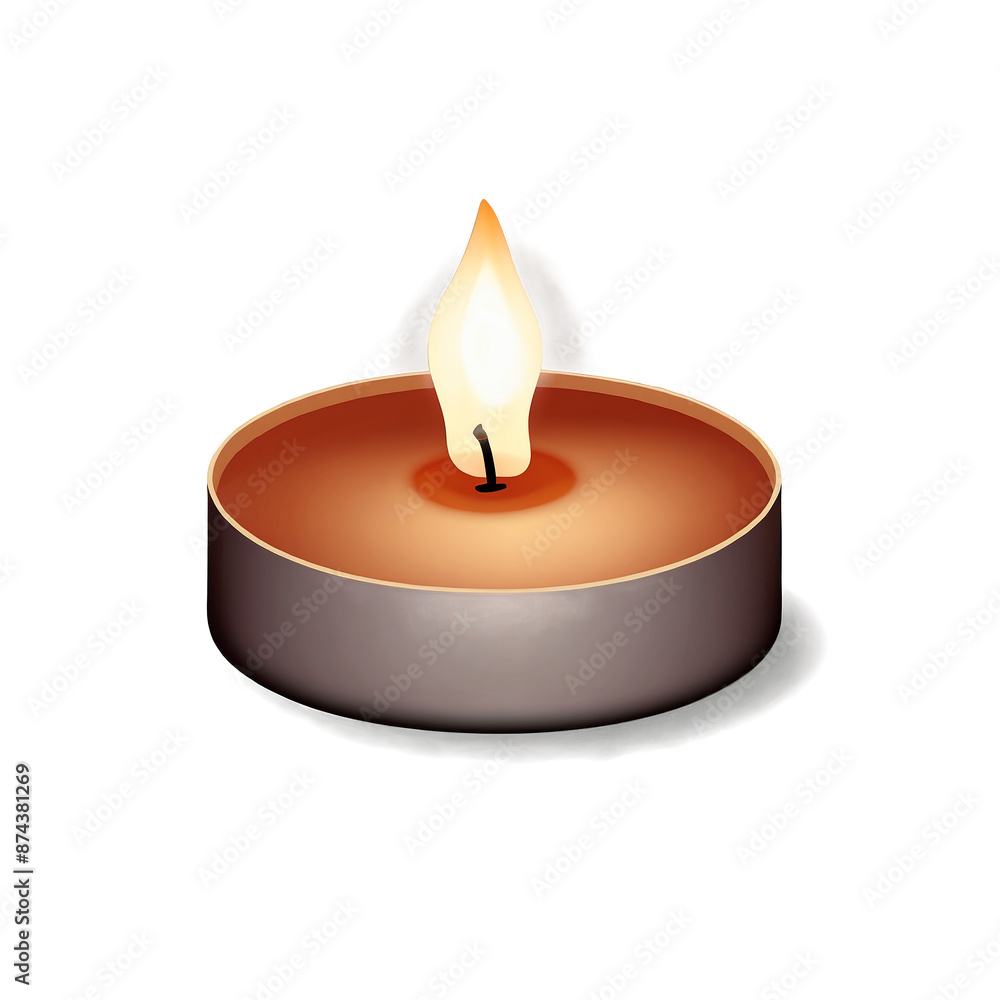 Poster A small tealight candle with a round shape and a warm flickering flame..