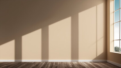 empty beige wall background with shadow from the window for product presentation