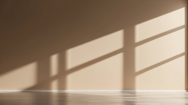 empty beige wall background with shadow from the window 