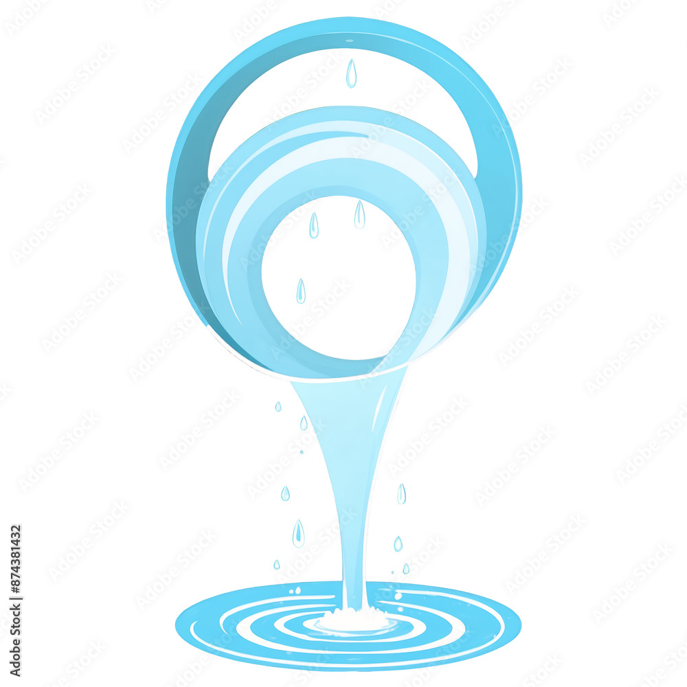 Poster A modern sculptural design featuring a curving abstract shape with water flowing down its sides into a small pool below..