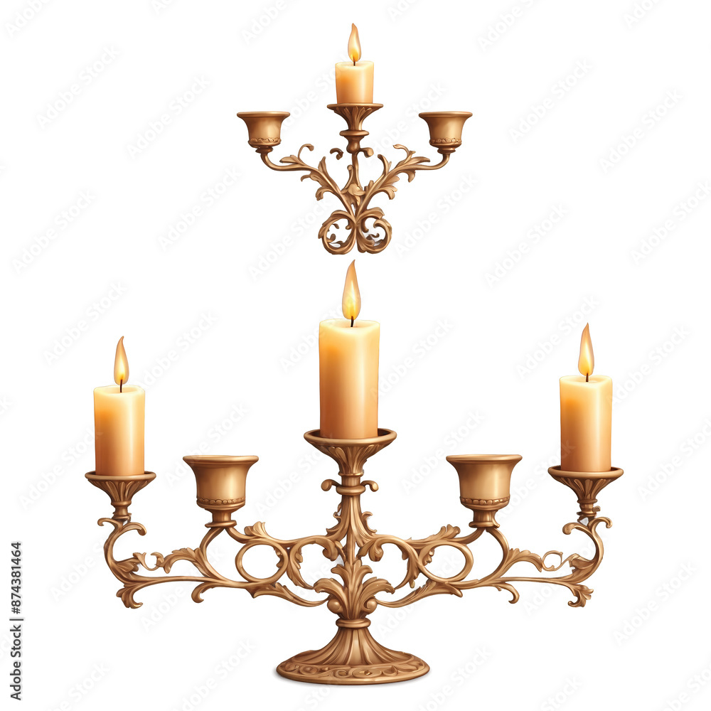 Poster A vintage bronze candelabra with a flamboyant design featuring ornate patterns and decorative details..