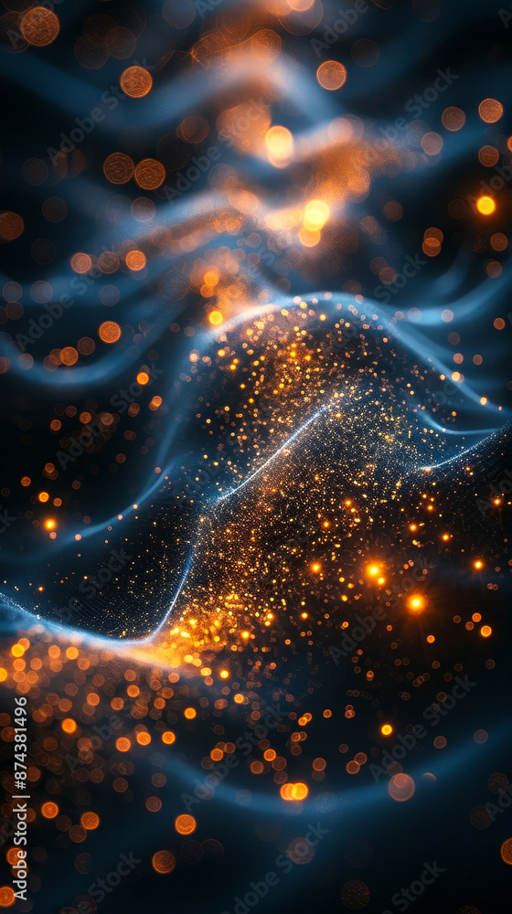 Poster high tech futuristic particle network visualization - abstract big data concept with glowing matrix 