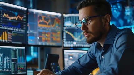 Financial analyst working with synthetic data for risk assessment