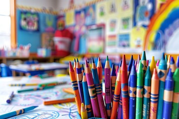 Obraz premium close up of colorful pens in a basket