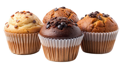 Four muffins with different toppings
