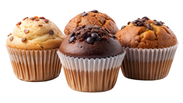 Four muffins with different toppings