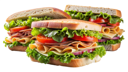 Three sandwiches with lettuce and tomato on them