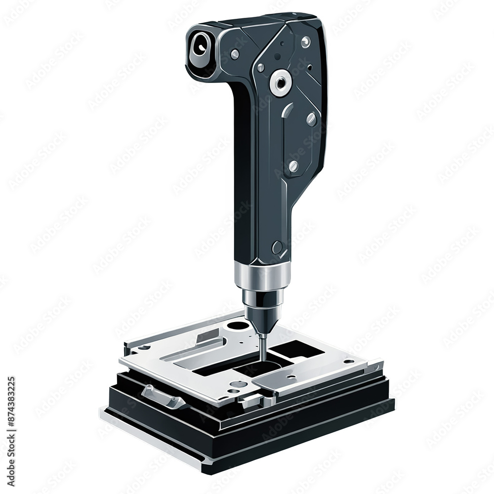 Aufkleber A mechanical tool with a rectangular platform and a lever on one side..
