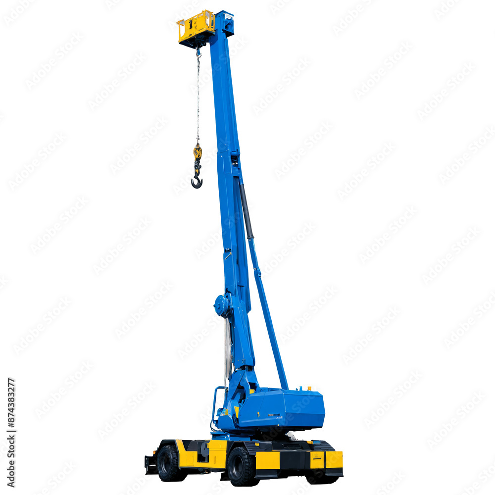 Poster a heavyduty piece of equipment featuring a tall vertical frame and a powerfullooking winch hanging f