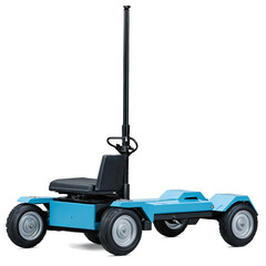 A compact maneuverable vehicle designed for indoor or outdoor use featuring a set of four wheels a tillercontrolled steering system and a telescoping mast with two pronged forks at.