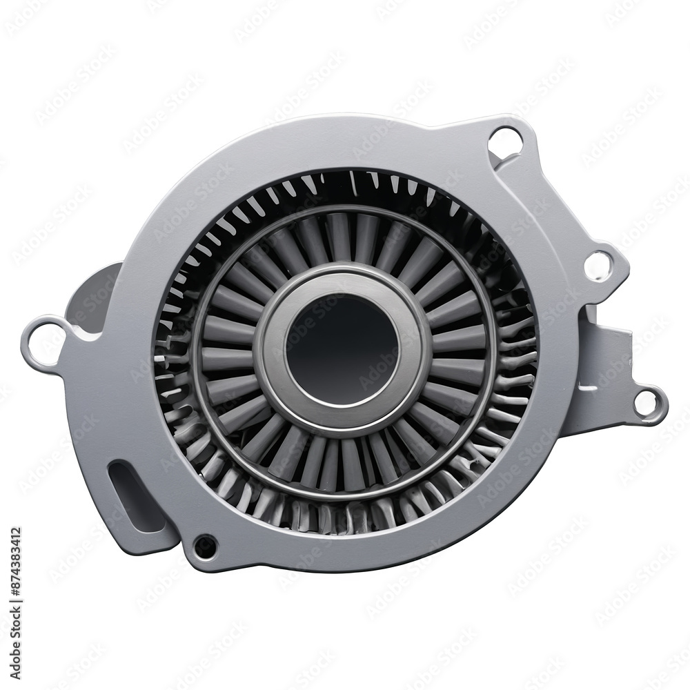 Poster A sy grey box with a circular opening and a lever on one side resembling a miniaturized version of a car engine..