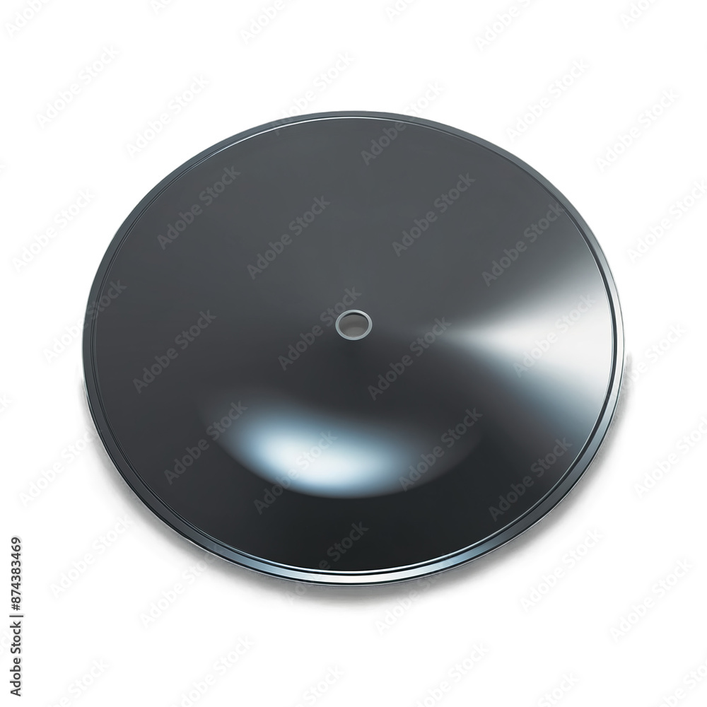 Poster A metallic disc with a smooth surface and ridged edges resembling a UFO from a science fiction movie..