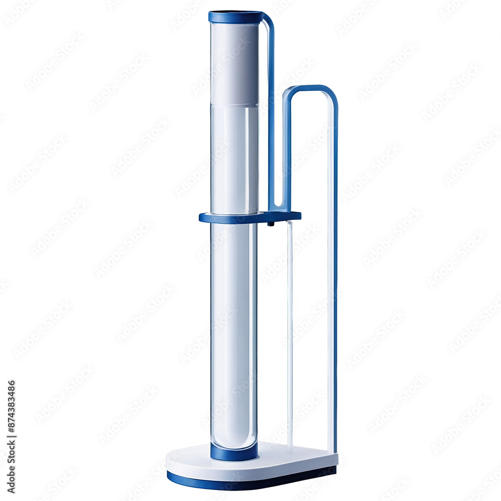 Aufkleber A laboratory device resembling a large test tube with a spinning mechanism at the bottom and a lid on top. The overall appearance is clinical and minimalistic with a focus on.