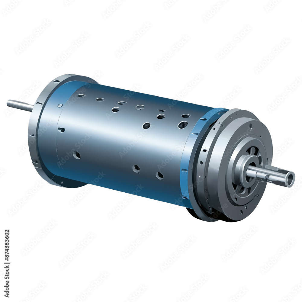 Poster a metal machine with a cylindrical shape dotted with small vents and s. its smooth surface is painte