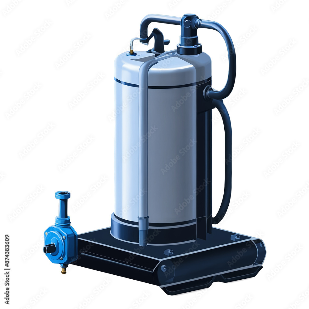 Poster A tool with a pump motor and tank used to create movement and pressure in a fluid for industrial purposes..